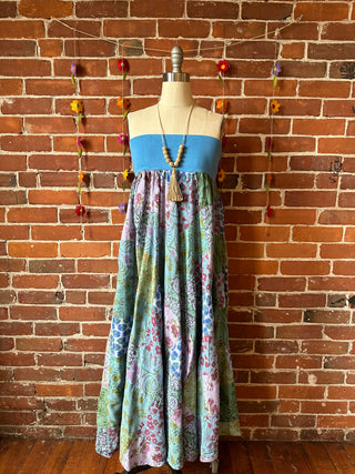 100% Cotton Yoga Waistband Patchwork Boho Festival Skirt / Dress - Fair Trade Made - Multiple Colors Available