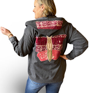 Size Medium Kantha Luna Butterfly Upcycled Hoodie
