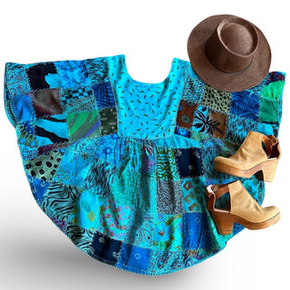 Althea Recycled Patchwork Festival Top - Sky Blue Fishbone