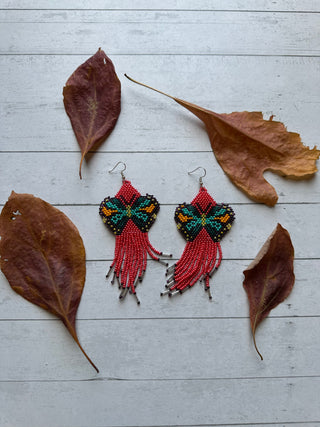 Butterfly Beaded Fringe Earrings