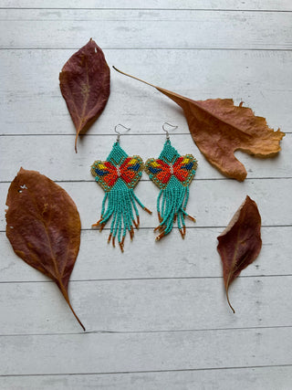 Butterfly Beaded Fringe Earrings