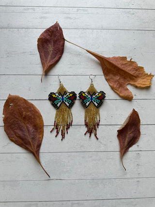 Butterfly Beaded Fringe Earrings