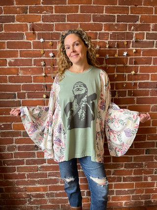 Willie Nelson Inspired Botanical Flowy Bell Sleeve Top - LIMITED RELEASE