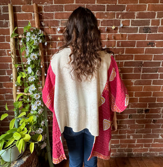 OOAK Autumn Collection- Upcycled Stevie Nicks Inspired Cropped Hi Lo Kantha Poncho Sweatshirt