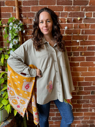OOAK Autumn Collection- Birdsong Kantha Button Up Wing Style Poncho Jacket