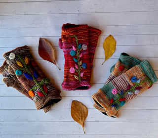 Gray/Blue/Orange Floral Vine Gloves