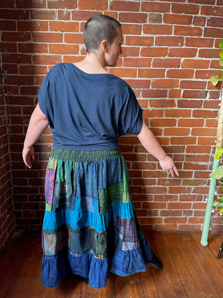 Free Size Earthy Juniper Patchwork Skirt / Dress