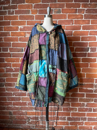 Oversized Juniper Fireside Patchwork Hoodie - Earth Tones