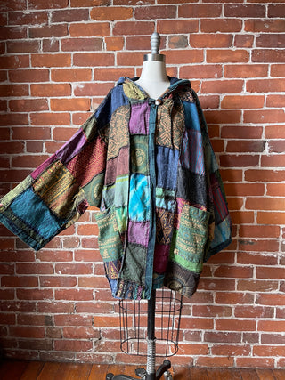Oversized Juniper Fireside Patchwork Hoodie - Earth Tones