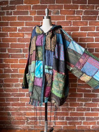 Oversized Juniper Fireside Patchwork Hoodie - Earth Tones
