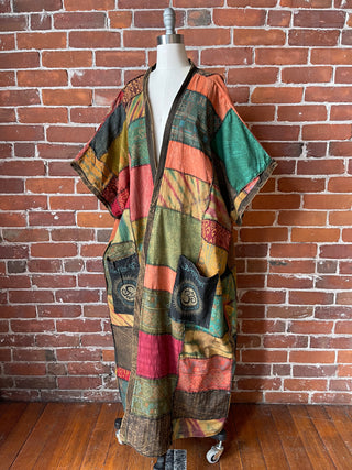 Juniper Patchwork Jacket Kimono - Earthy Clay / Browns