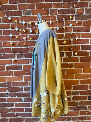 Stevie Nicks Inspired Prism Daisy Golden Yellow Embroidered Poncho