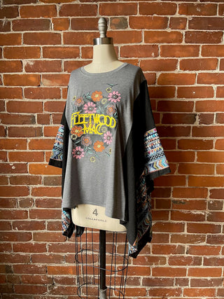 Fleetwood Mac Inspired Black Embroidered Detail Poncho Top