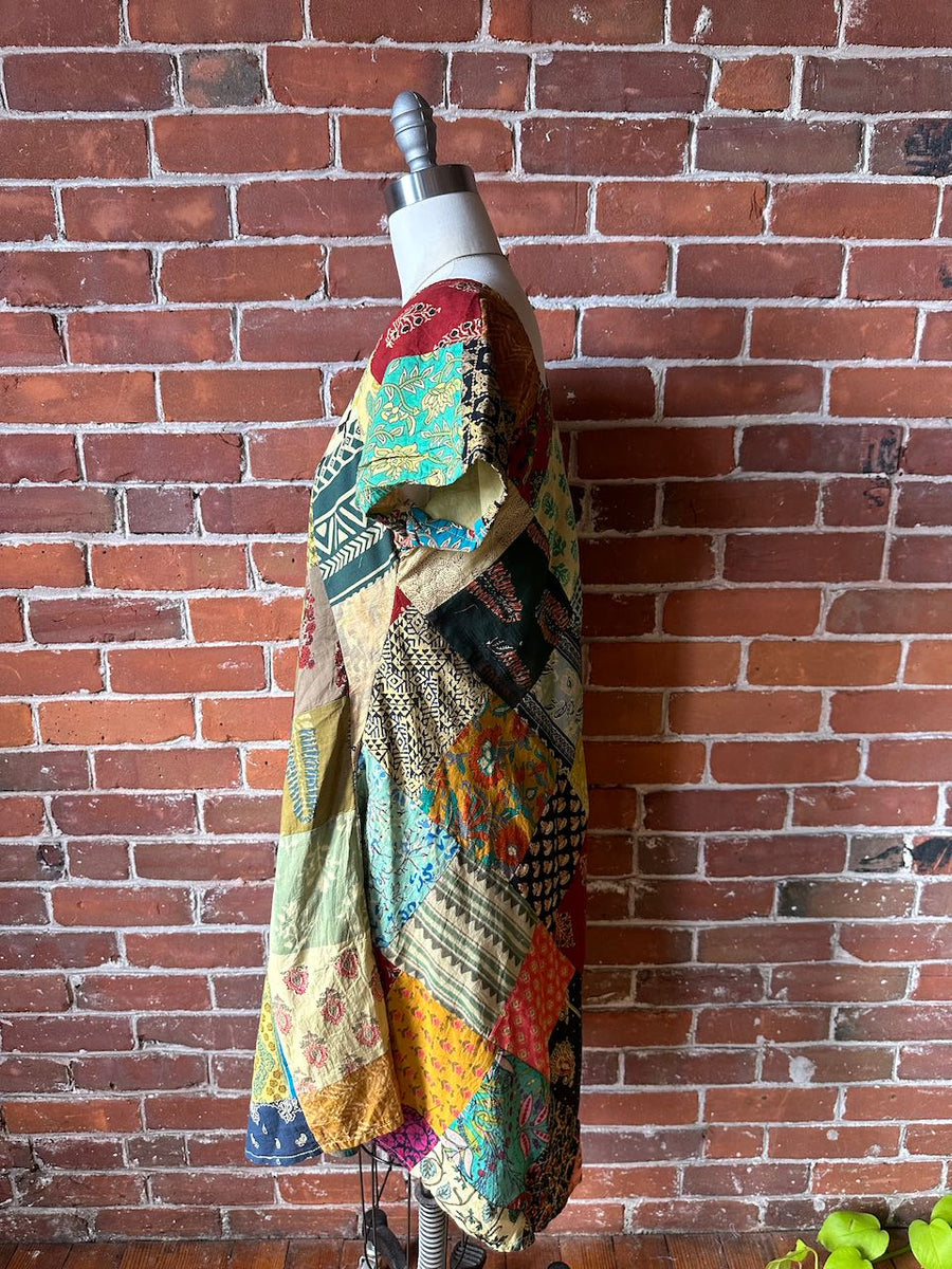Size Small/Medium Recycled Cotton Sari Patchwork OOAK Dress Item: 1272