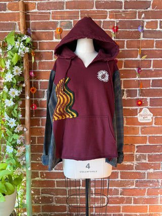 OOAK Autumn Collection- Size Large Upcycled Koloa Surf Co Hybrid Sweatshirt Hoodie and Flannel with Crochet Detail