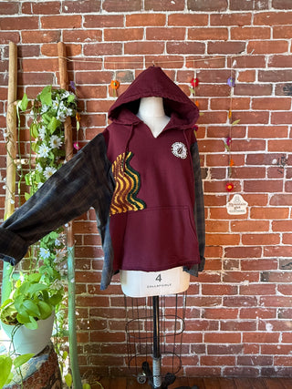 OOAK Autumn Collection- Size Large Upcycled Koloa Surf Co Hybrid Sweatshirt Hoodie and Flannel with Crochet Detail