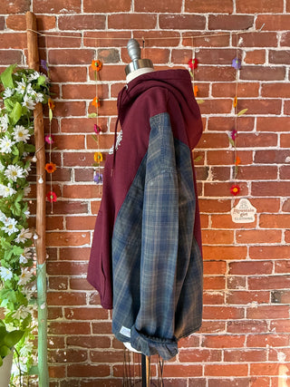 OOAK Autumn Collection- Size Large Upcycled Koloa Surf Co Hybrid Sweatshirt Hoodie and Flannel with Crochet Detail