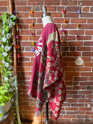 OOAK Autumn Collection- Upcycled Red Hot Chili Peppers Inspired Kantha Poncho Tee