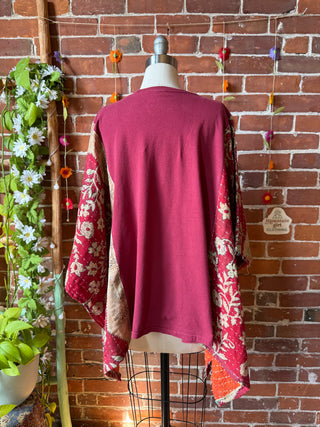 OOAK Autumn Collection- Upcycled Red Hot Chili Peppers Inspired Kantha Poncho Tee