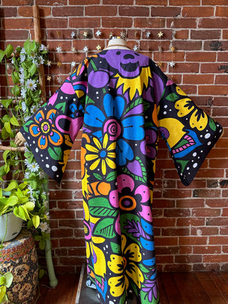 OOAK Autumn Collection - Upcycled Grateful Dead Inspired Flower Bear Bell Sleeve Robe