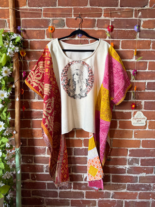 OOAK Autumn Collection- Upcycled Stevie Nicks Inspired Hi Lo Kantha Poncho Sweatshirt