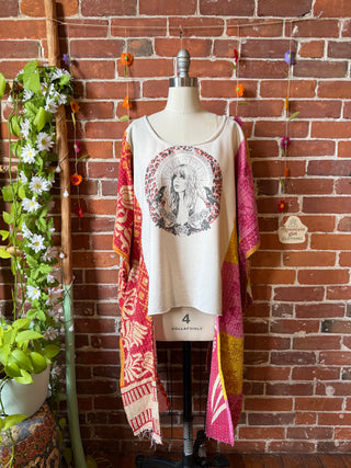 OOAK Autumn Collection- Upcycled Stevie Nicks Inspired Hi Lo Kantha Poncho Sweatshirt