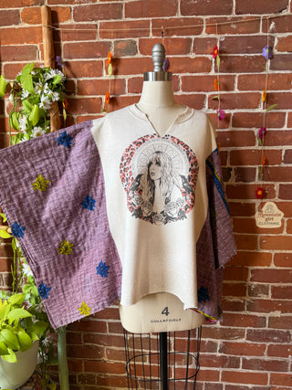 OOAK Autumn Collection- Upcycled Stevie Nicks Kantha Poncho Sweatshirt