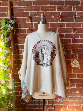 OOAK Autumn Collection-Stevie Birdsong Wing Sleeve Style Kantha Poncho Sweatshirt