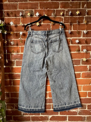 OOAK Autumn Collection-  Upcycled Size 7/28 Patchwork Wide Leg Cropped Jeans