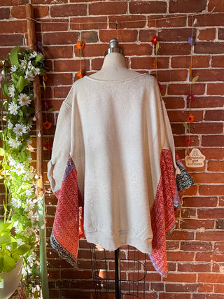 OOAK Autumn Collection-Stevie Birdsong Wing Sleeve Style Kantha Poncho Sweatshirt