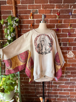 OOAK Autumn Collection-Stevie Birdsong Wing Sleeve Style Kantha Poncho Sweatshirt