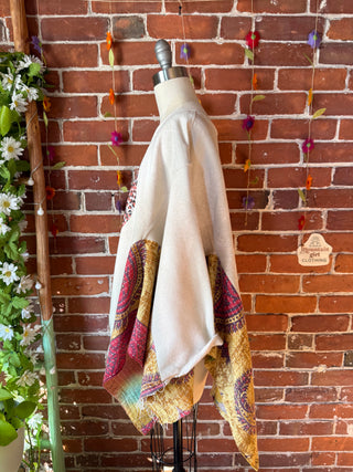 OOAK Autumn Collection-Stevie Birdsong Wing Sleeve Style Kantha Poncho Sweatshirt