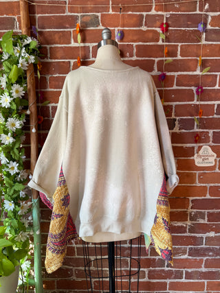 OOAK Autumn Collection-Stevie Birdsong Wing Sleeve Style Kantha Poncho Sweatshirt