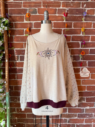 OOAK Autumn Collection- Size Large Upcycled Celestial Hybrid T Shirt / Sweatshirt Top