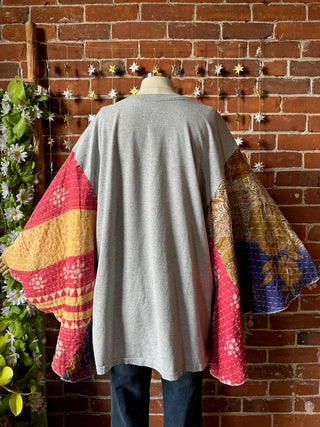 OOAK Autumn Collection - Size 1X/2X Upcycled Muse Inspired Kantha Bell Sleeve Top