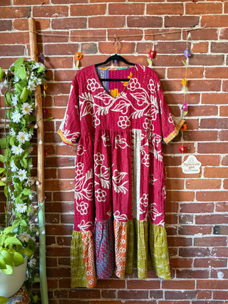 Coffee In The Morning Kantha Dress - Fits up to 3X - 100% Cotton- Fair Trade Made