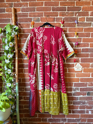 Coffee In The Morning Kantha Dress - Fits up to 3X - 100% Cotton- Fair Trade Made