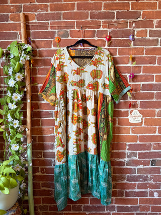 Coffee In The Morning Kantha Dress - Fits up to 3X - 100% Cotton- Fair Trade Made