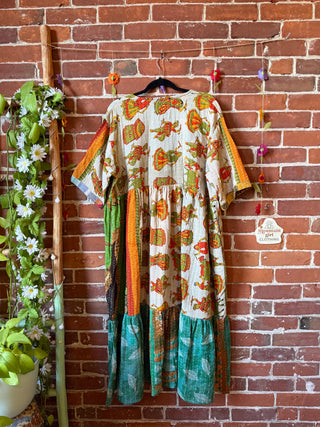 Coffee In The Morning Kantha Dress - Fits up to 3X - 100% Cotton- Fair Trade Made