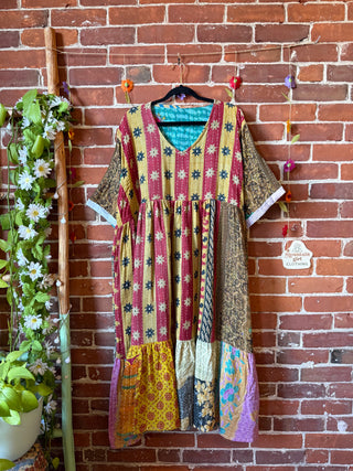 Coffee In The Morning Kantha Dress - Fits up to 3X - 100% Cotton- Fair Trade Made