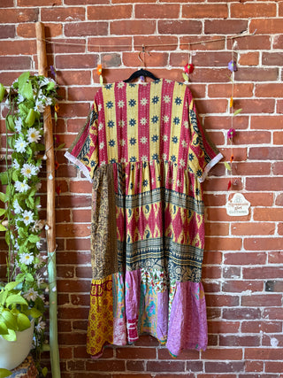 Coffee In The Morning Kantha Dress - Fits up to 3X - 100% Cotton- Fair Trade Made