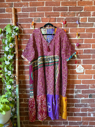 Coffee In The Morning Kantha Dress - Fits up to 3X - 100% Cotton- Fair Trade Made