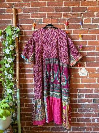 Coffee In The Morning Kantha Dress - Fits up to 3X - 100% Cotton- Fair Trade Made