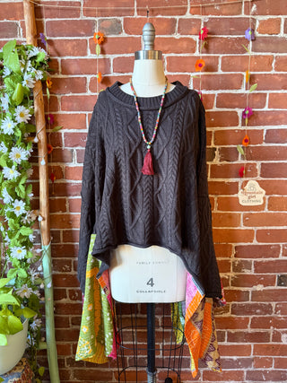 OOAK Autumn Collection- Knit Sweater Birdsong Wing Sleeve Style Kantha Poncho