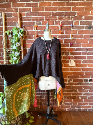 OOAK Autumn Collection- Knit Sweater Birdsong Wing Sleeve Style Kantha Poncho