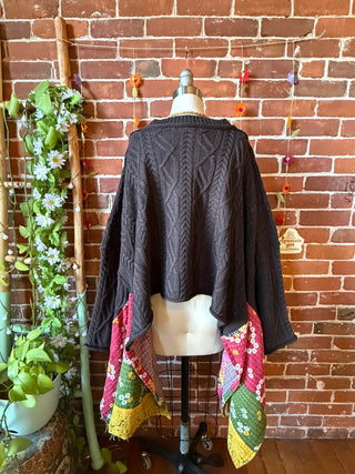 OOAK Autumn Collection- Knit Sweater Birdsong Wing Sleeve Style Kantha Poncho