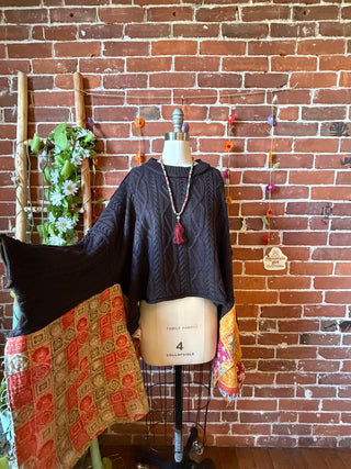 OOAK Autumn Collection- Knit Sweater Birdsong Wing Sleeve Style Kantha Poncho
