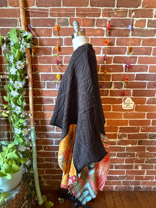 OOAK Autumn Collection- Knit Sweater Birdsong Wing Sleeve Style Kantha Poncho