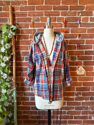 OOAK Autumn Collection - Upcycled Peace Sign Flannel Hoodie