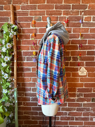 OOAK Autumn Collection - Upcycled Peace Sign Flannel Hoodie